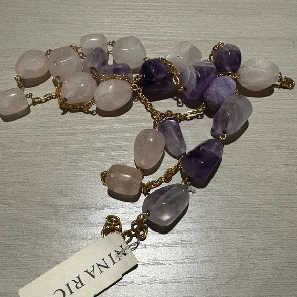 Amethyst stone  Nina Ricci Gold and Purple Necklace,gold plated, 16.5" - Picture 3 of 8